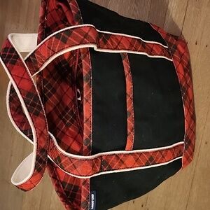 Lands' End Red and Black Plaid Tote Bag